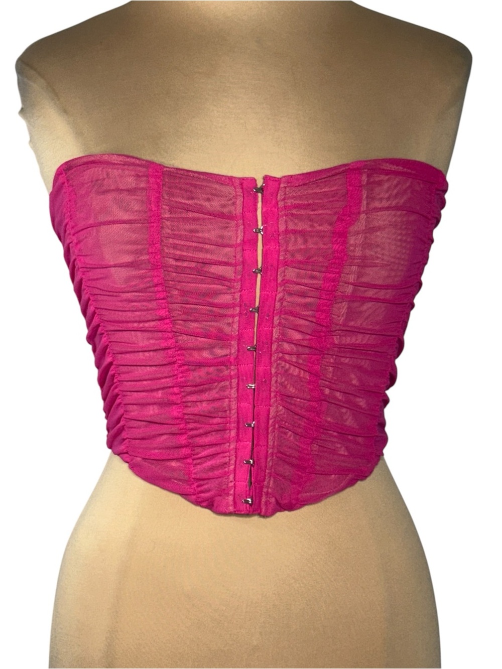 Edit by Nine Mesh Front Hook and Eye Corset Crop Top in Hot Pink/Fuchsia Y2K - Picture 2 of 9